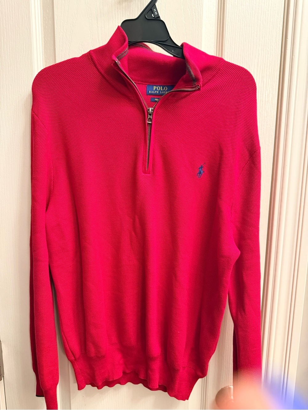 Polo by Ralph Lauren Men’s quarter-Zip Sweater in red. Size Large